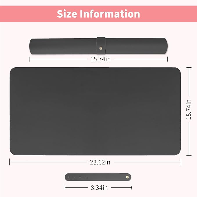 Double-sided Nail Table Mat for Nail tech - Soft Microfiber PU Leather Nail Desk Mat - Foldable Nail Art Table Mat Acetone Resistant for Nails Salon Home (Black) (Mat Only)