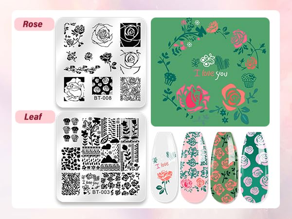 Biutee Nail Stamper Kit 12Pcs Nail Stamping Plate 8Pcs Stamping Gel Polish Nail Stamping Kit with Silicone Stamper Scraper Storage Bag Lace Plaid Stamp Template Halloween Christmas Gift for Women