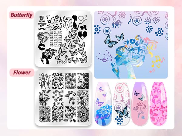 Biutee Nail Stamper Kit 12Pcs Nail Stamping Plate 8Pcs Stamping Gel Polish Nail Stamping Kit with Silicone Stamper Scraper Storage Bag Lace Plaid Stamp Template Halloween Christmas Gift for Women