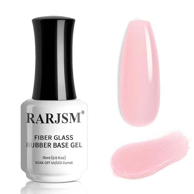 RARJSM Nude Sheer Cherry Blossom Pink Fiber Glass Rubber Base Gel Nail Polish for Repair Broken Nails StrengthenerGel Base Coat Transparent Brush on Building Gel in a Bottle Curing Requires 15ml