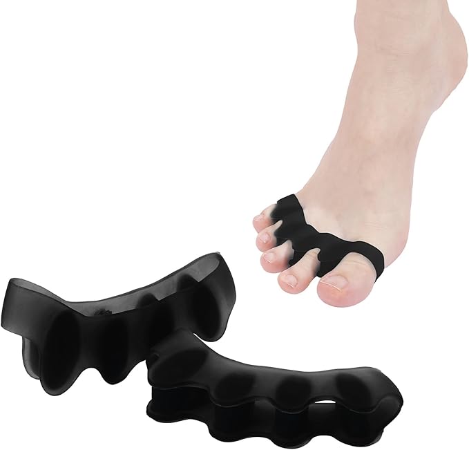 2PCS Silicone Toe Spacers for Women & Men - Toe Separators for Bunion Relief, Hammer Toe, Plantar Fasciitis & Pedicures | Includes Metatarsal Pad & Therapeutic Yoga Cushion for Foot Pain(Black)