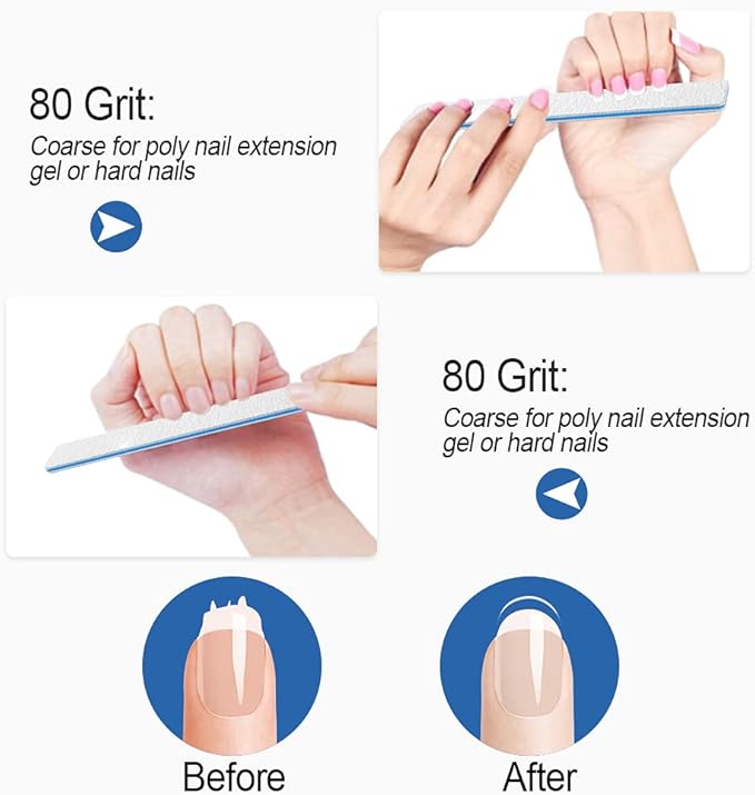 Nail File for Acrylic Nails 12pcs, 80/80 Grit Files Emery Boards, Jumbo Washable Thick Professional Square Nail File Manicure Tools for Nail Tech