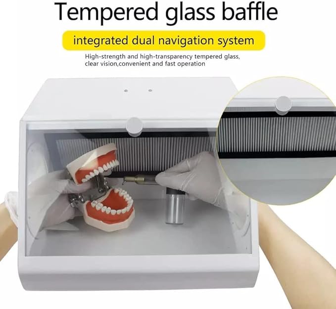 Dental Lab Tempered Glass Baffle High Strength LED Vacuum Dust Collector Vacuum Extractor Box with 2 Filters