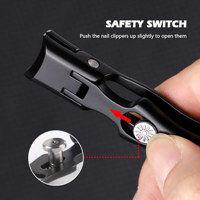 KEENSUN Nail Clippers, 16mm Wide Jaw Opening Ultra Sharp Nail Clippers for Cutting Thick Nails Extra Large Toenail & Fingernails Clippers with Safety Lock and Nail File for eniors, Men, Adult (Black)
