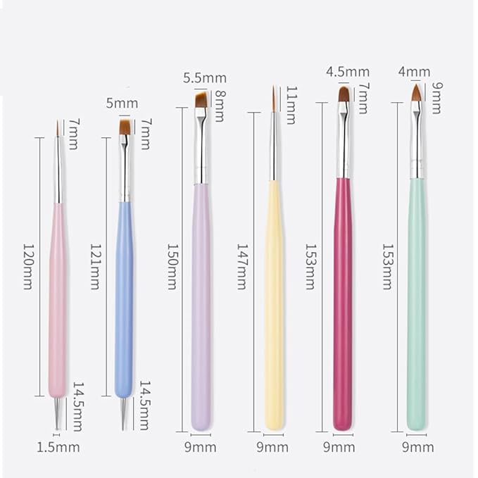 Nail Art Brushes 6Pcs - Painting, Liner, Dotting Pens for Salon