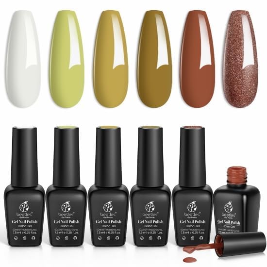 Beetles Winter Gel Nail Polish Set - 6 PCS Brown Green Glitter Holiday Gel Polish Kit Yellow Green Nail Art Soak Off UV Nail Gel Polish DIY Manicure Kits