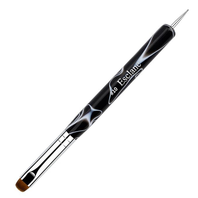 French Manicure Brush, Esclane 2 Way French Nail Brush with Dotting Tool for Manicure Cuticle Clean Up Nail Art Design, French Tip Brush (Black, #10)