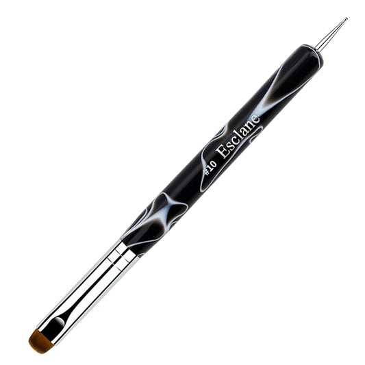 French Manicure Brush, Esclane 2 Way French Nail Brush with Dotting Tool for Manicure Cuticle Clean Up Nail Art Design, French Tip Brush (Black, #10)