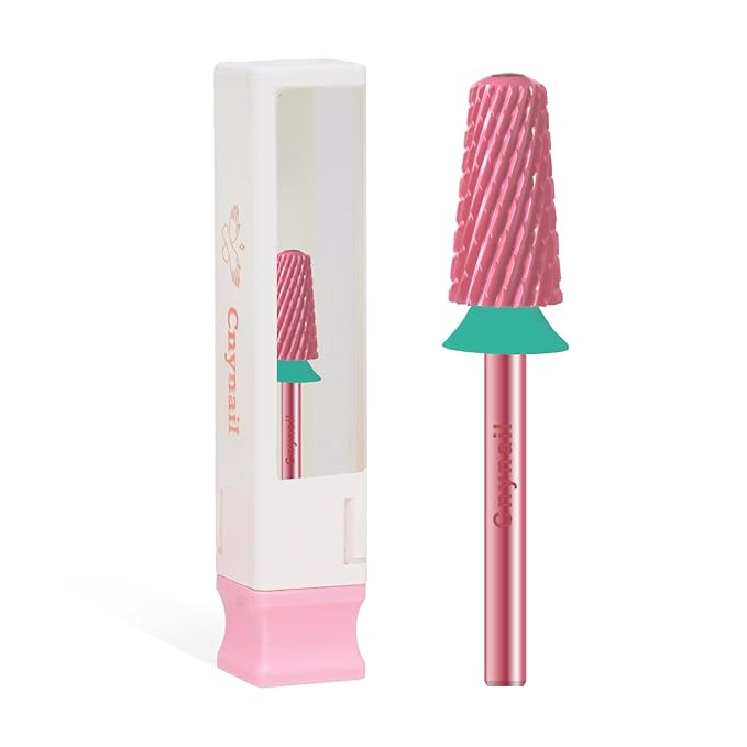 3/32" Large Tapered Smooth Top Bit Tungsten Carbide Nail Drill Bit Safety Bit for Gel & Acrylic Removal, 2- Way Rotating Efile Tip, Salon Electric File Accessory (C Girt, Rose Red)