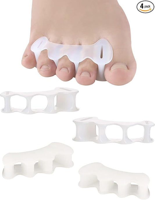 2 Pair Bunion Toe Separators Toe Spacers for Feet Women Men to Correct Their Toes, Foot Alignment, Silicone Toe Spreaders Toe Straightener for Hammertoe, Curled Toes (M, 2 Firm+2 Soft)