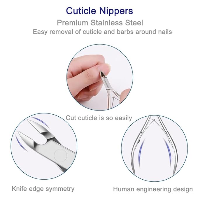 Cuticle Trimmer with Pusher, 3PCS Professional Cuticle Nippers Remover Tool for Women, Premium Stainless Steel Durable Manicure Kit for Fingernails and Toenails