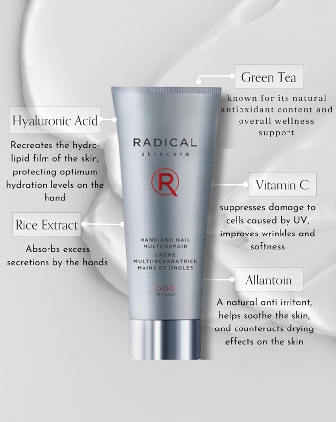 Radical Skincare Hand & Nail Multi Repair Creme - Provide Moisture & Fight Aging | Strengthens Nails & Cuticles | For All Skin Types Including Sensitive Skin | Cruelty & Paraben Free (2.5 oz, 2 Pack)