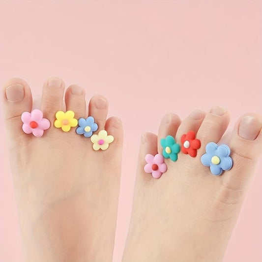 8pcs Toe Separator for Nail Polish Pedicure, Silicone Toe Spacers for Feet (8 Small Red Flowers)