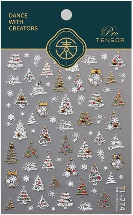 Christmas Nail Art Stickers 5D Christmas Tree Snowflake Nail Decals with Pearl 1PCS White Gold Xmas Tree Crystal Ball Snowflakes Design Self-Adhesive Holiday Stickers for Nails Manicure Decoration