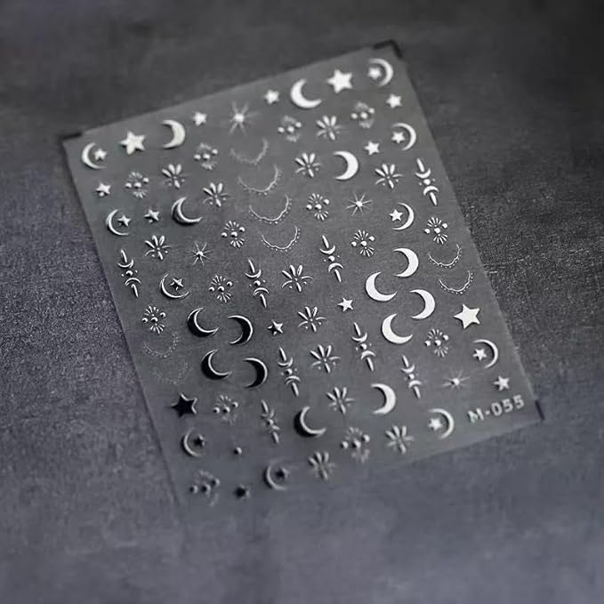 Gold Silver Stat Nail Stickers for Nail Art 3D Self Adhesive Moon Star Nail Art Stickers Silver Moon Star Nail Decals Gold Nail Supplies for Women Girls 2 Sheets
