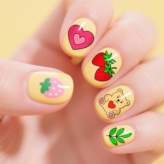 PH PandaHall 3pcs Cute Animals Nail Stamping Plates Flower Fruit Nails Art Templates Dessert Cake Nails Image Plates Cartoon Pattern Manicures Art Stencils for Women Manicures Salon Design Printing