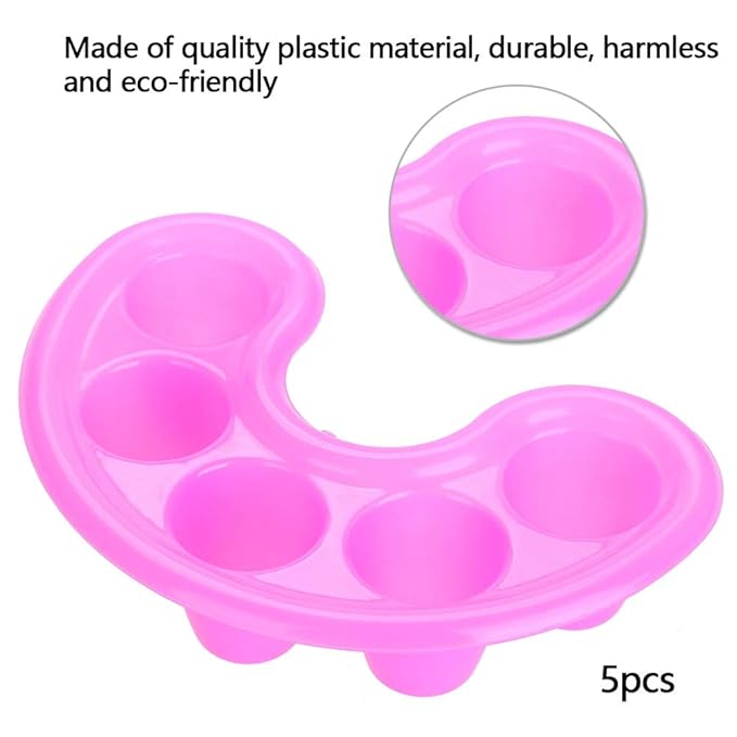 Nail Soaking Bowl, 5Pcs Five Holes Nail Art Tips Hand Soak Bowl Tray Soak Off Bowl Manicure Bowl Treatment Remover Manicure Soaking Tool for Nail Soak Off Nail Polishing, Rose Red