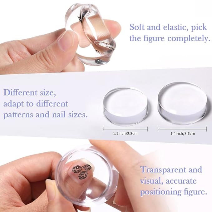 BORN PRETTY French Tip Nail Stamp,4Pcs Nail Art Stamper Kit with Scrapers,Clear Silicone Stamping Long & Short Jelly Stamper Nail Printing Tool for French Manicure Home DIY Salon