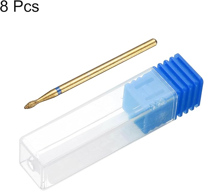HARFINGTON 8pcs 120-140 Grits Diamond Grinding Bit 1.8mm Oval Head 2.35mm Shank 3.7mm Length Titanium Plated Stone Sanding Drill Bits Rotary Tool for Nails Grinding Polishing