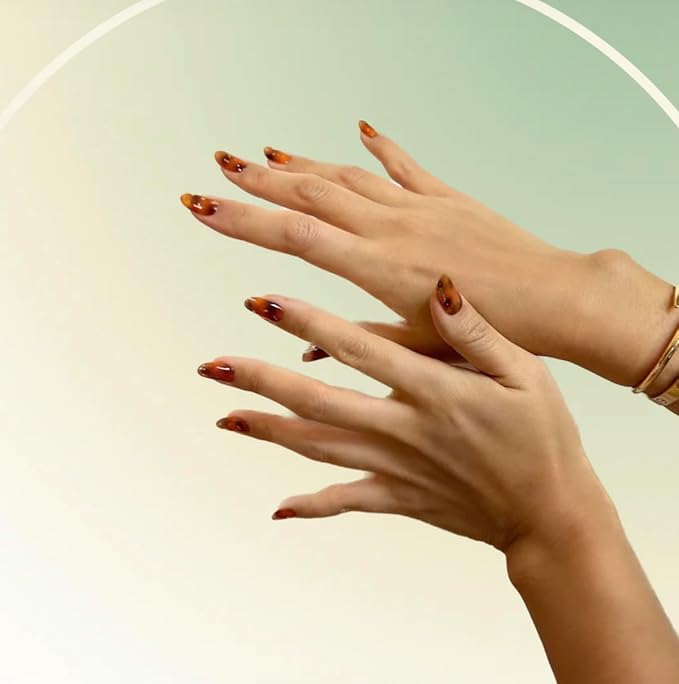 NOVA, Female Founded, Semi Cured Gel Nail Strips (Tiger Eye) - The 10 Minute Manicure. Salon-Quality, Works w/Any Lamp - Incl. Nail File & Wooden Stick (Tigereye Tortoise Nails)