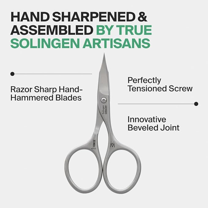GERMANIKURE Nail and Cuticle Scissors - FINOX Stainless Steel Professional Scissors - Curved Manicure Tools in Cork Case - Ethically Made in Solingen Germany - 4702