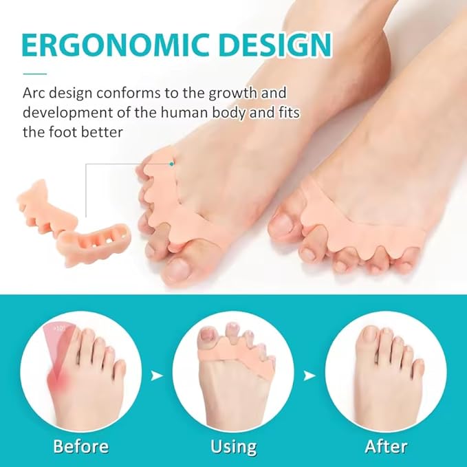 2 Pcs Toe Separators for Women & Men - Silicone Children Newborn Adult Toe Spacers for Overlapping Toes, Bunions, Hammer Toe, Toe Straightener for Foot Pain Relief ([5-11 years old] Skin)