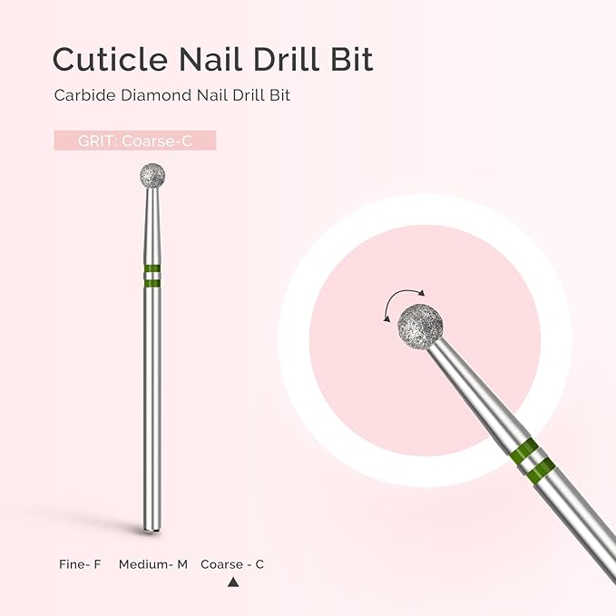 MelodySusie 4mm Ball Shape Cuticle Clean Nail Drill Bit 3/32'', Professional Safety Carbide Diamond Under Nail Cleaner for Cuticle Dead Skin Nail Prepare, Beginners Bits, Series Bit-S, Coarse
