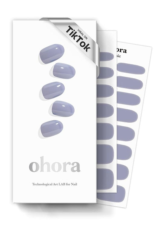 ohora Semi Cured Gel Nail Strips (N Cream Cloud) - Purple, Solid, Works with Any UV/LED Lamps, Salon-Quality, Long Lasting, Easy to Apply & Remove - Includes 2 Prep Pads, Nail File & Wooden Stick