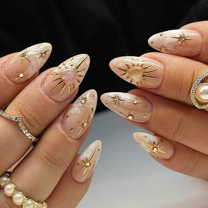30 Sheets Gold Nail Stickers Star Nail Art Stickers 3D Embossed Self Adhesive Nail Decals Moon Letter Bow Nails Design Summer Nail Art Decals for Women Manicure DIY Decoration
