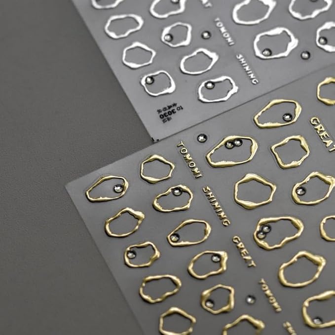 Silver Gold Nail Art Stickers Decals 5D Embossed Self Adhesive Nail Decals for Nail Art Silver Gold Irregularity Nail Stickers for Women Gold Nail Art Design for DIY Manicure Decoration