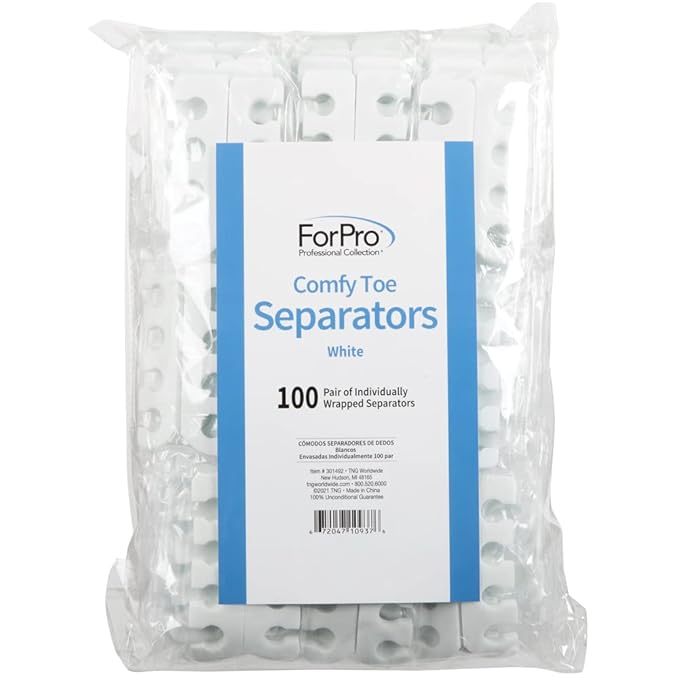 ForPro Professional Collection Comfy Toe Separators, White, Pedicure, 1" W x 3.5" L, 100-Pairs