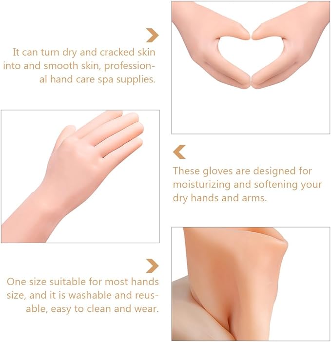 minkissy 1pair Softening Mitten Hands Anti-Cracking Rough Elastic Dead Glove Gel Dry Covers Beige Heal Long Oils Gloves Moisturizing Care for Supplies Hard Remove Skin-Friendly