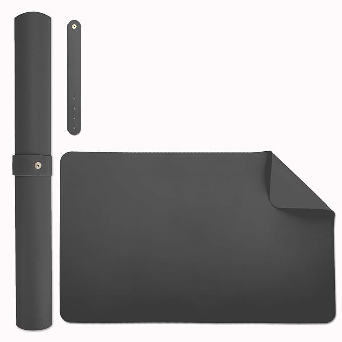 Double-sided Nail Table Mat for Nail tech - Soft Microfiber PU Leather Nail Desk Mat - Foldable Nail Art Table Mat Acetone Resistant for Nails Salon Home (Black) (Mat Only)