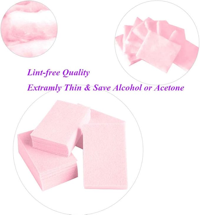 600 Pieces Pink Lint Free Nail Wipes Gel Polish Remover Cotton Pads for Manicure and Nail Art