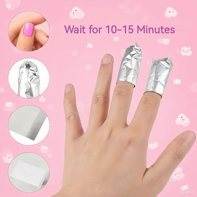 ASKELI 100PCS Foil Nail Wraps Remover for Soak off Gel Polish Removal, Aluminium Wraps Remover Complete with Cuticle Tools & Nail File for Manicure (100pcs)