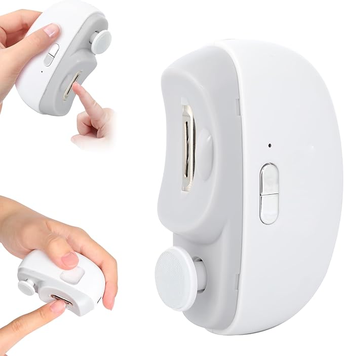 Automatic Nail Clipper Electric Nail Trimmer Polisher 3 in 1 Portable Fingernail Cutter with Light 2 Speeds File Nail Clip Storage Rechargeable Safety Trimmer for Seniors Adults Kids Baby (White)