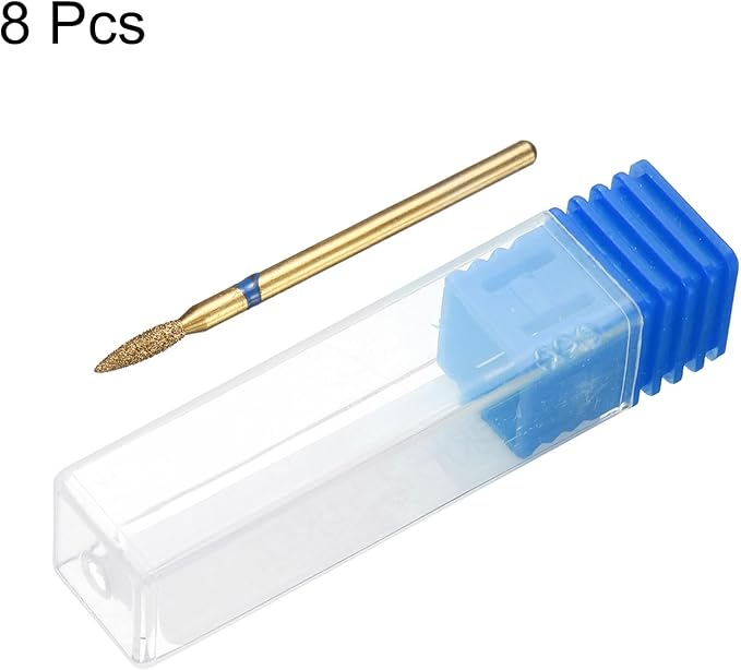 HARFINGTON 8pcs 120-140 Grits Diamond Grinding Bit 2.1mm Oval Head 2.35mm Shank 8mm Length Titanium Plated Stone Sanding Drill Bits Rotary Tool for Nails Grinding Polishing