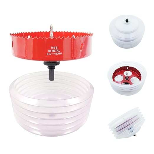 159mm Hole Saw and Hole Saw Accessory Dust Collector Bowl 2PCS Set with Heavy Duty Adapter （6-1/4 inch）