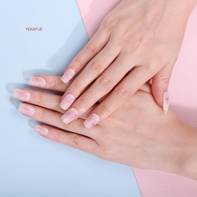 No Lamp Gel Nail Strips 22 Pcs Wraps - Swoosh Pink, Easy Apply Gel Nail Stickers Long Lasting, Salon-Quality, 2 Prep Pads, 1 File, 1 Wooden Stick