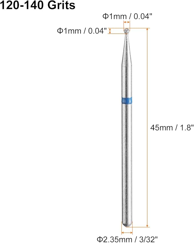 HARFINGTON 13pcs 120-140 Grits Diamond Grinding Bit 1mm Ball Head 2.35mm Shank 1mm Length Stone Sanding Drill Bits Rotary Tool for Ceramic Glass Nails Grinding Polishing