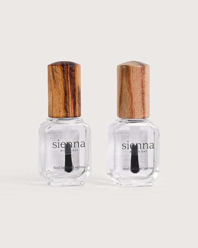 Sienna Byron Bay Essential Duo Base & Top Coat, Natural Nail Polish, Non-Toxic, Long-Lasting, Vegan & Cruelty-Free, No Nano-Particles, 10ml set – .68 fl oz.