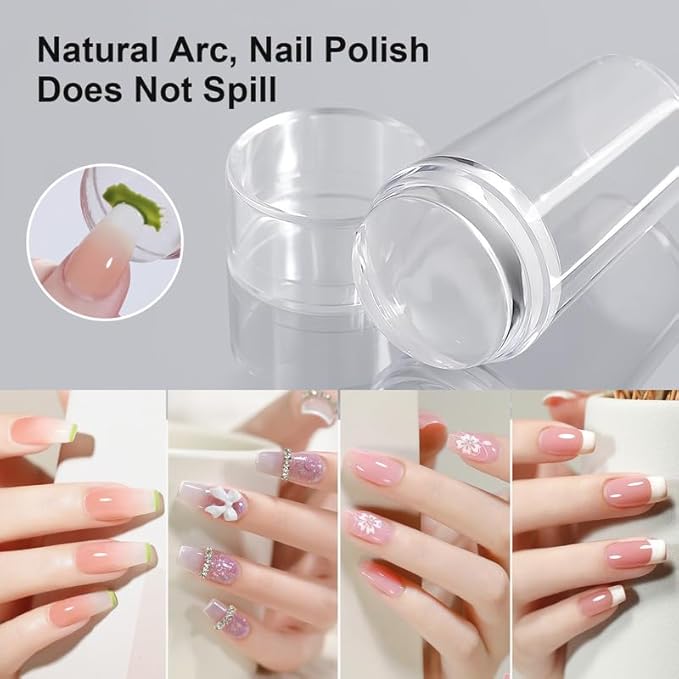 4Sets French Nail Art Stamper, with Nail Scraper and Replaceable Stamper Head, Home Manicure Starter Tool Salon, French Silicone Nail Stamper Kit for DIY Nail Decor