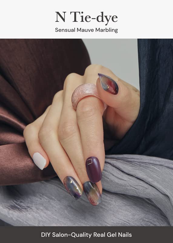 ohora Semi Cured Gel Nail Strips (N Tie-dye) - Purple, Ombre, Works with Any UV/LED Lamps, Salon-Quality, Long Lasting, Easy to Apply & Remove - Includes 2 Prep Pads, Nail File & Wooden Stick