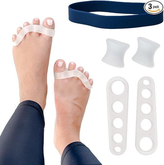 Awesome Toes Spacers & Separators Kit – Fast Relief for Hammertoe & Bunions | Includes Toe Stretch Band, Individual Toe Spacers & Full Toe Spacers for Walking, Running, & Yoga Practice | Large