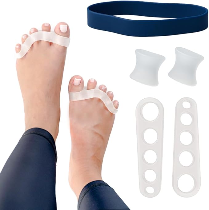 Awesome Toes Spacers & Separators Kit Fast Relief for Hammertoe & Bunions | Includes Stretch Band, Individual & Full Spacers for Walking, Running, & Yoga Practice | Small