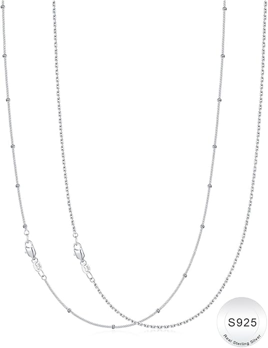 IIEFWELL S925 Sterling Silver Chain Necklace for Women - 1.2/0.8mm Satellite Bead Cable Box Chains Necklace Set, Hypoallergenic Sturdy Women's Chain Necklaces, 16/18/20/22 Inches Jewelry Gifts