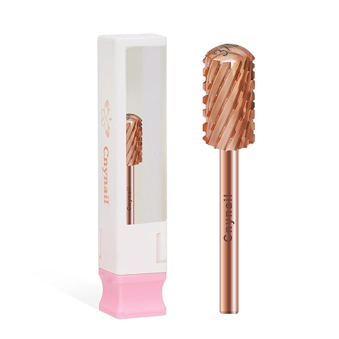 3/32" Large Barrel Smooth Round Top Tungsten Carbide Nail Drill Bit Safety Bit for Gel & Acrylic Removal, 2-Way Rotating Efile Tip, Salon Electric File Accessory (3XC Grit, Rose Gold)
