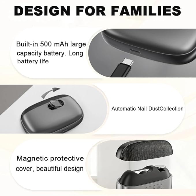 Electric Nail Clipper, 3-in-1 Nail Trimmer & Electric Nail File, Rechargeable Portable Manicure, Pedicure Tool for Fingernails, Toenails, Low-Noise, Easy to Use