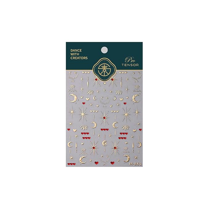 Star Moon Nail Art Stickers Decals 5D Gold Bronzing Embossed Nail Stickers 1PCS Red Heart Star Moon Luxury Nails Design Jelly Nails Adhesive Decals Manicure Supply for Women DIY Nail Art Decorations