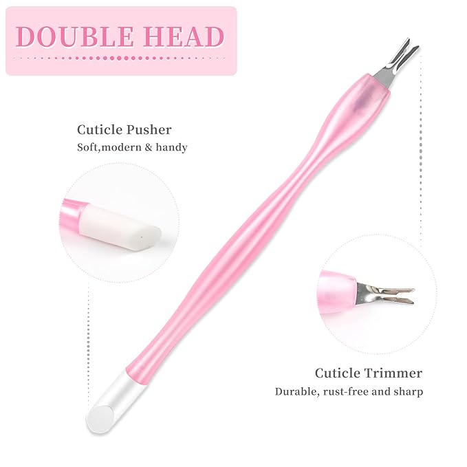 50Pcs Nail Cuticle Trimmer Rubber Nail Cleaner, Plastic Handle Cuticle Knife, Double End Nail Dead Skin Fork Cuticle Pusher Bulk Nail Art Cuticle Remover Tools(Pink)